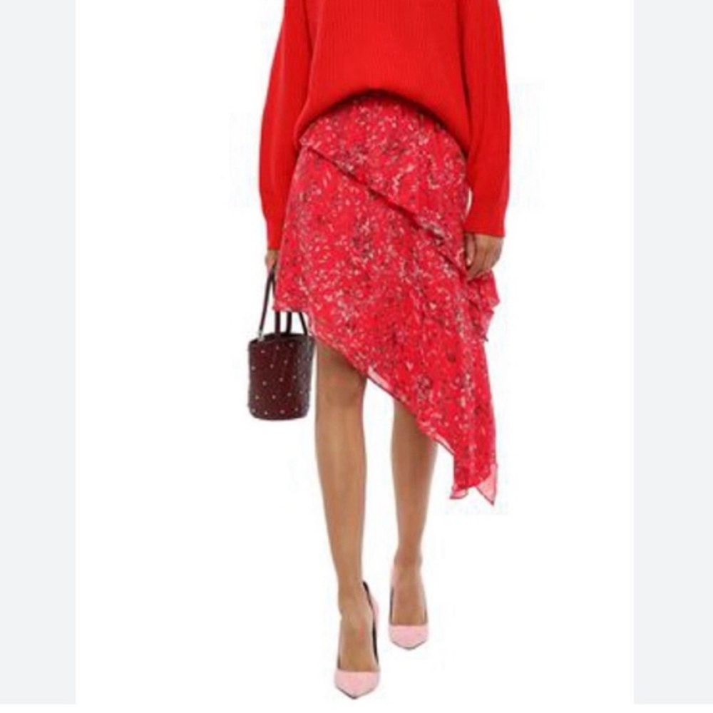 IRO Asymmetrical Floral Skirt in Red